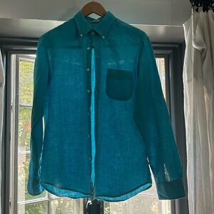 J.Crew, Irish linen blue long sleeve shirt